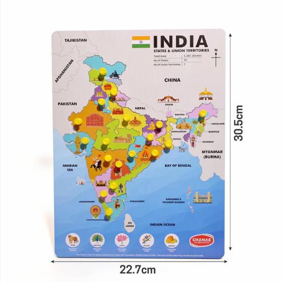India Map Wooden Puzzle – Educational Pegged Geography Toy - Image 2