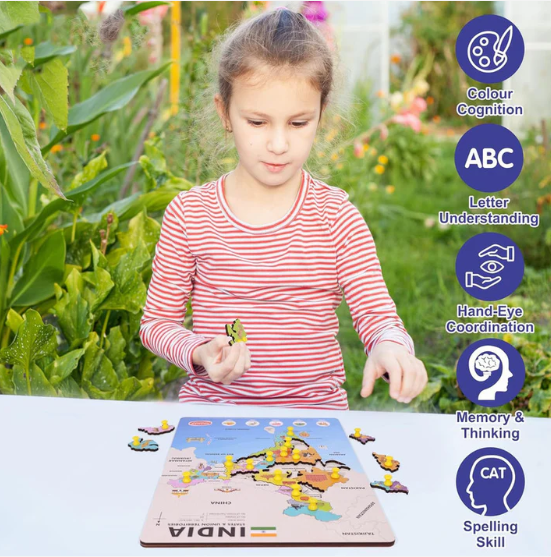India Map Wooden Puzzle – Educational Pegged Geography Toy - Image 4
