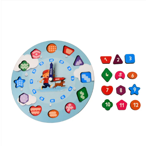 Wooden Educational Learning Clock Toy – Movable Hands & Shape Blocks - Image 4