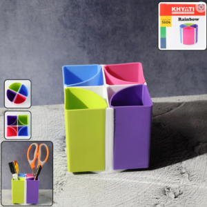 Rainbow Pen Stand – 4-Section Multicolor Desk Organizer