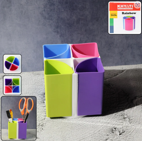 Rainbow Pen Stand – 4-Section Multicolor Desk Organizer
