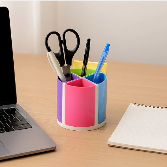 Rainbow Pen Stand – 4-Section Multicolor Desk Organizer