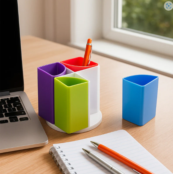 Rainbow Pen Stand – 4-Section Multicolor Desk Organizer