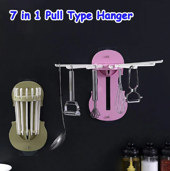 Retractable Wall Hanger – 7-in-1 No-Drill Hooks for Kitchen | Bathora