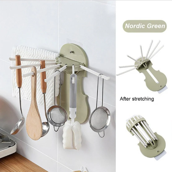 Retractable Wall Hanger – 7-in-1 No-Drill Hooks for Kitchen | Bathora