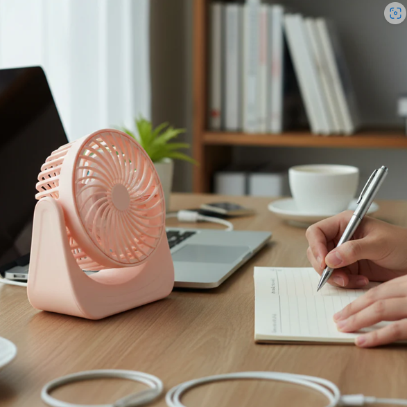 Silent Mini Desk Fan – Rechargeable, Adjustable Tilt & USB