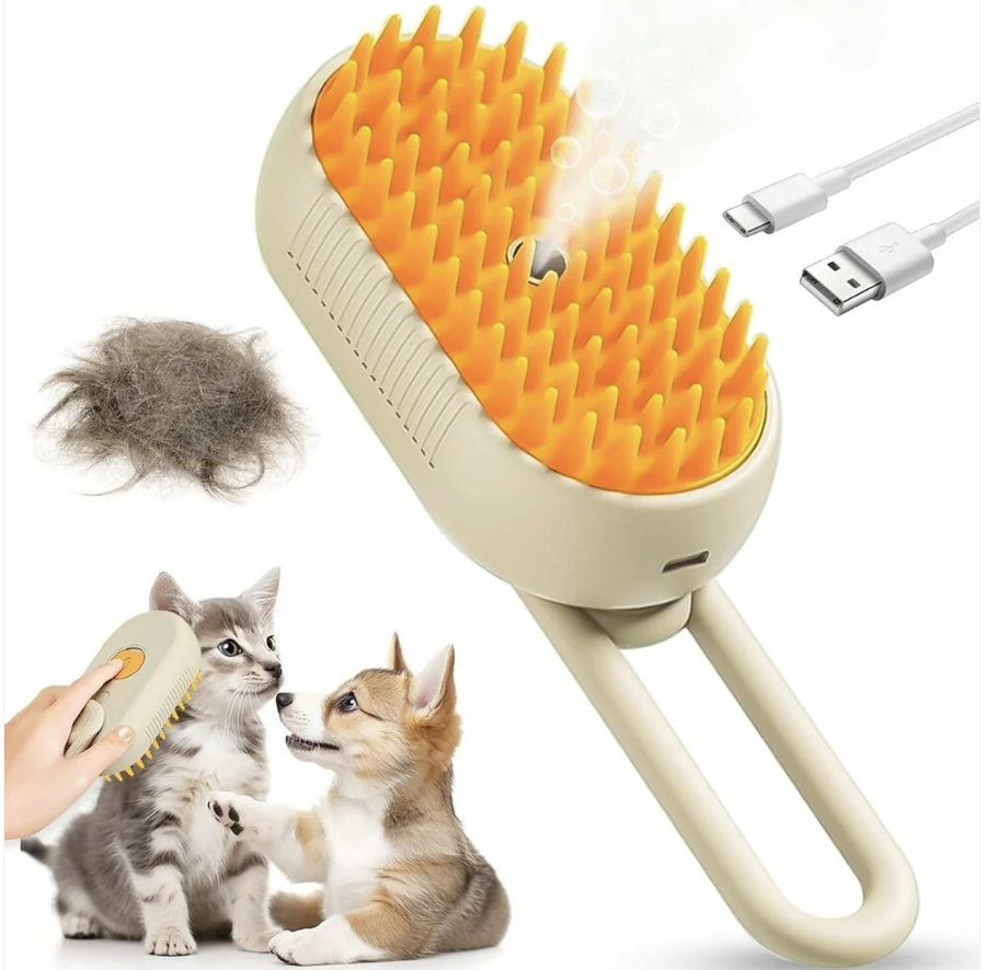Electric Pet Steam Brush – Hair Removal & Massage | Calm & Curl