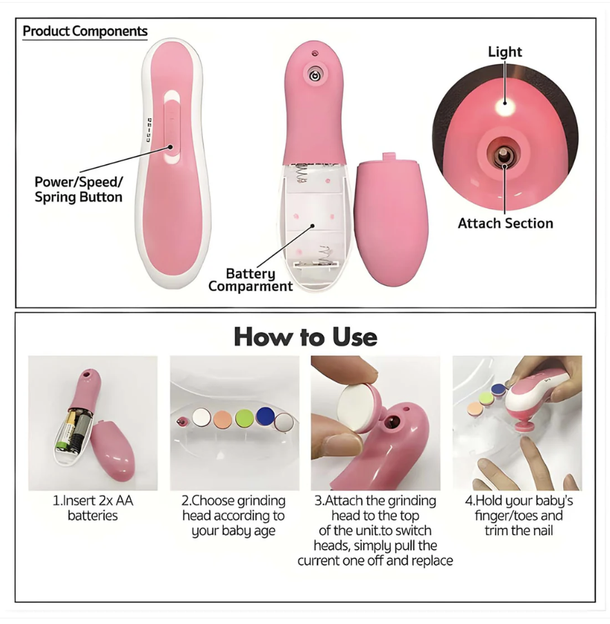 Electric Baby Nail Trimmer – Gentle 6-in-1 Care | Babyova