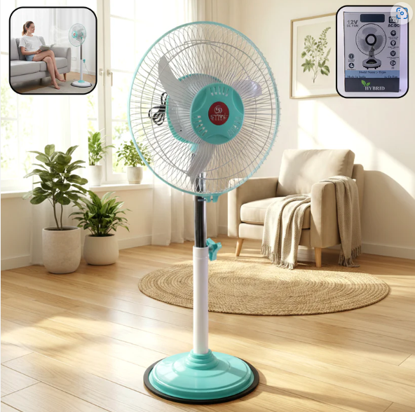 12V DC Hybrid Pedestal Fan – High-Speed Cooling for Home & Office