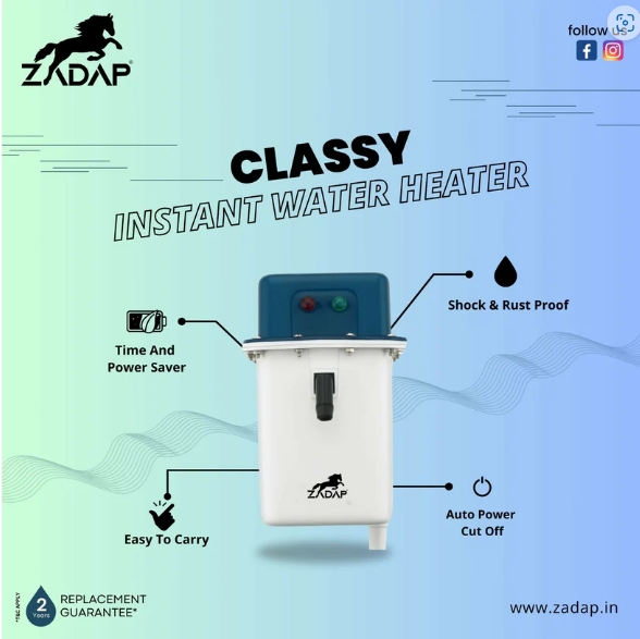 Portable 3kW Instant Water Heater – Fast Heating & Safe Use - Classy