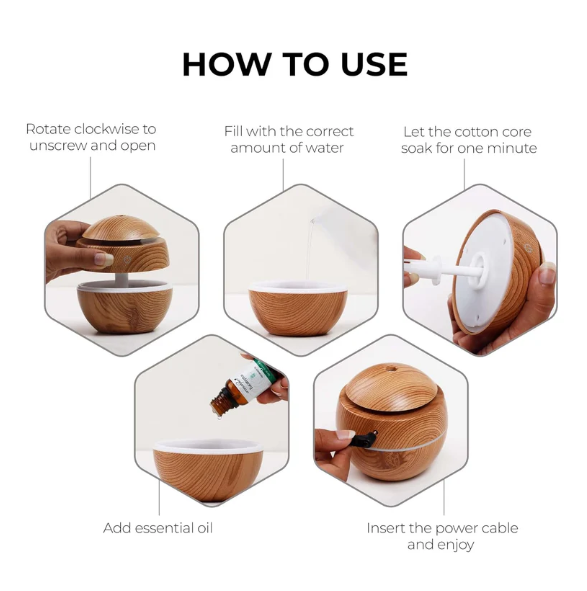 Ultrasonic Aroma Diffuser – Compact 200ml with Color LED Light