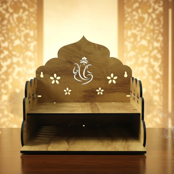 Wooden Home Mandir – Temple Style Pooja Stand with Lord Ganesha