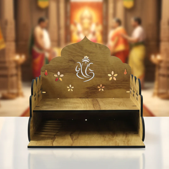 Wooden Home Mandir – Temple Style Pooja Stand with Lord Ganesha