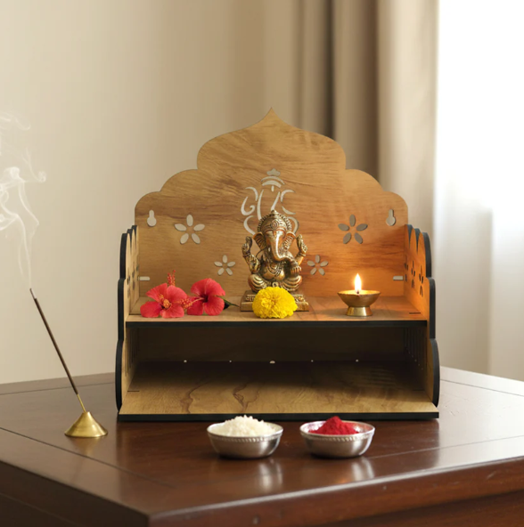 Wooden Home Mandir – Temple Style Pooja Stand with Lord Ganesha