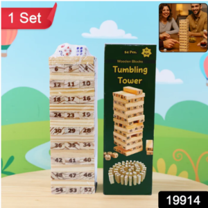 Tumbling Tower Wooden Blocks – 54-Piece Numbered Game Set