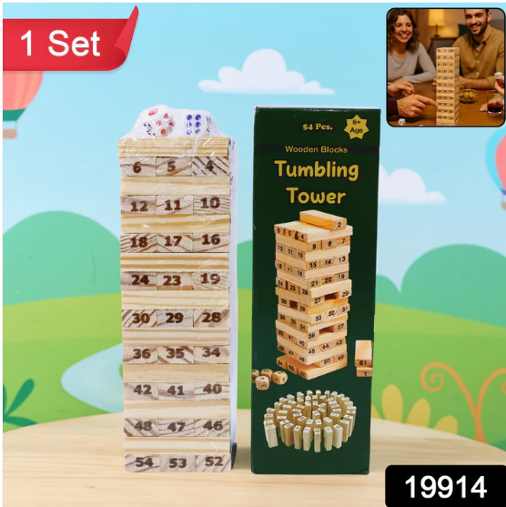 Tumbling Tower Wooden Blocks – 54-Piece Numbered Game Set