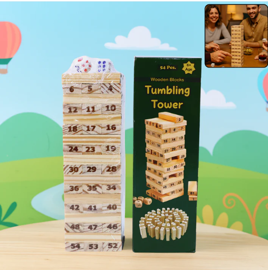 Tumbling Tower Wooden Blocks – 54-Piece Numbered Game Set - Image 2
