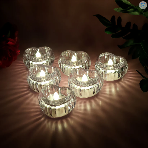 LED Crystal Tealight Candles – Elegant Flameless Warm Glow (6 Pc)