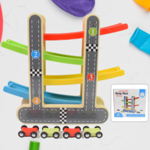Wooden Race Track – 4-Level Car Ramp Set for Toddlers | Action Legion