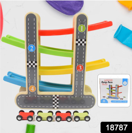 Wooden Race Track – 4-Level Car Ramp Set for Toddlers | Action Legion - Image 2