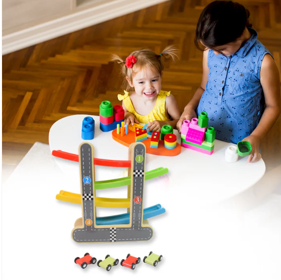 Wooden Race Track – 4-Level Car Ramp Set for Toddlers | Action Legion - Image 3