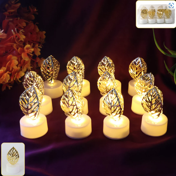 Leaf Shaped Flameless LED Candles – Elegant Decorative Set of 12