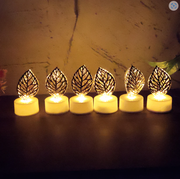 Leaf Shaped Flameless LED Candles – Elegant Decorative Set of 12
