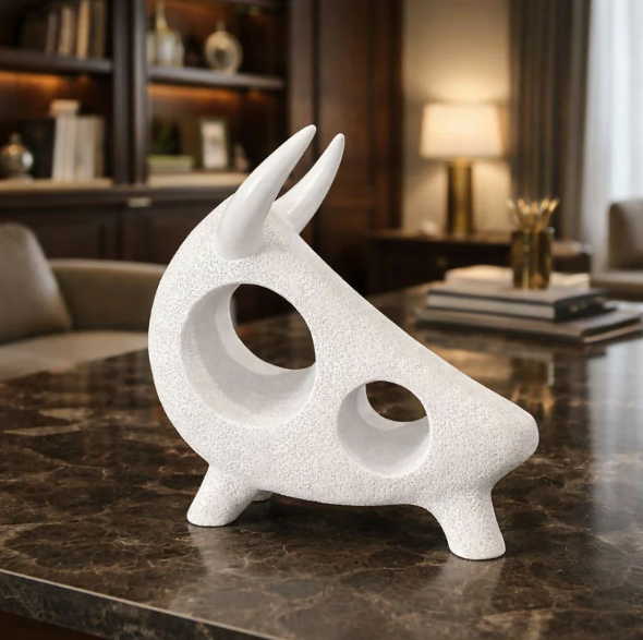 Modern Bull Sculpture – Contemporary Abstract Resin Decor