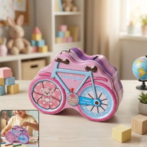 Bicycle Shape Piggy Bank – Colourful Kids’ Saving Toy with Lock