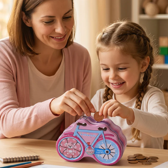 Bicycle Shape Piggy Bank – Colourful Kids’ Saving Toy with Lock - Image 2