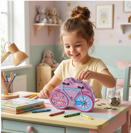 Bicycle Shape Piggy Bank – Colourful Kids’ Saving Toy with Lock - Image 5