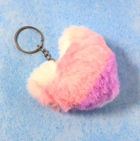 Plush Heart Keychain – Soft & Durable Pink Purple Accessory