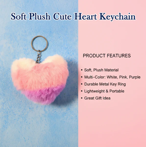 Plush Heart Keychain – Soft & Durable Pink Purple Accessory - Image 4