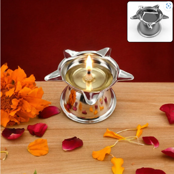 Silver Star Diya Lamp – Elegant Pooja & Festival Decor