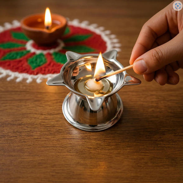 Silver Star Diya Lamp – Elegant Pooja & Festival Decor