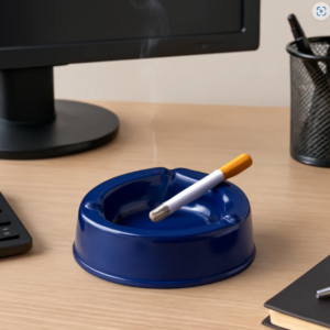Dark Blue Plastic Ashtray – Durable Smokeless 3-Slot Design