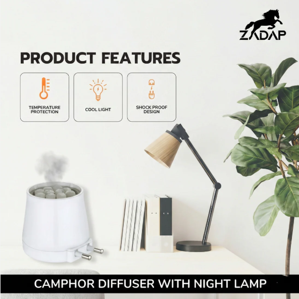 Kapoor Dani – Safe Electric Wooden Camphor Burner & Night Lamp - White