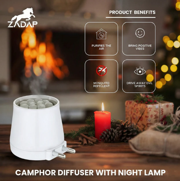Kapoor Dani – Safe Electric Wooden Camphor Burner & Night Lamp - White