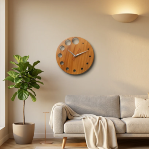 Modern Bubble Wooden Wall Clock – Silent Minimalist Home Décor