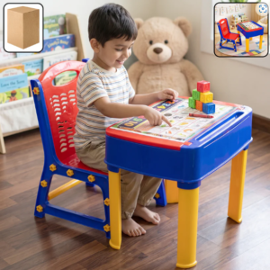 2 in 1 Plastic Kids Study Table and Chair Set with Learning Board (2 Pc Set)