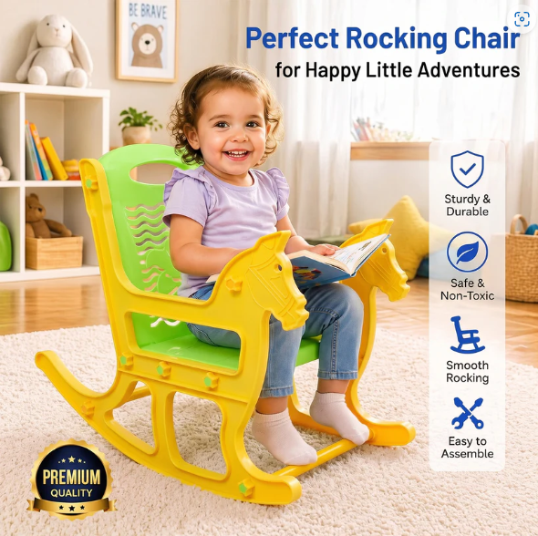 Kids Plastic Horse Rocking Chair, Baby Rocker Seat with Backrest (1 Pc)