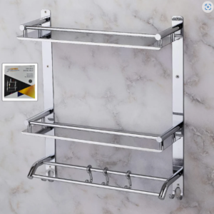 Stainless Steel 2-Tier Wall Shelf with Towel Bar – Durable & Space-Saving