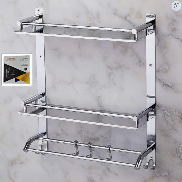 Stainless Steel 2-Tier Wall Shelf with Towel Bar – Durable & Space-Saving