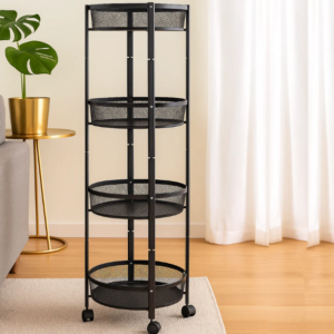 4-Layer Round Metal Mesh Storage Trolley