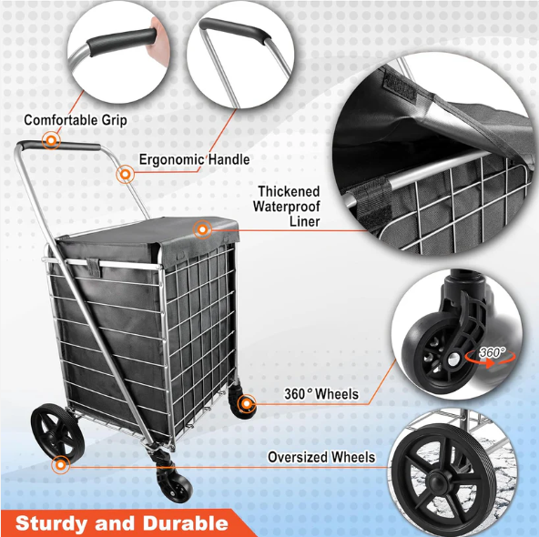 Foldable Shopping Cart – Durable Iron Frame & Dual Swivel Wheels | Organivo