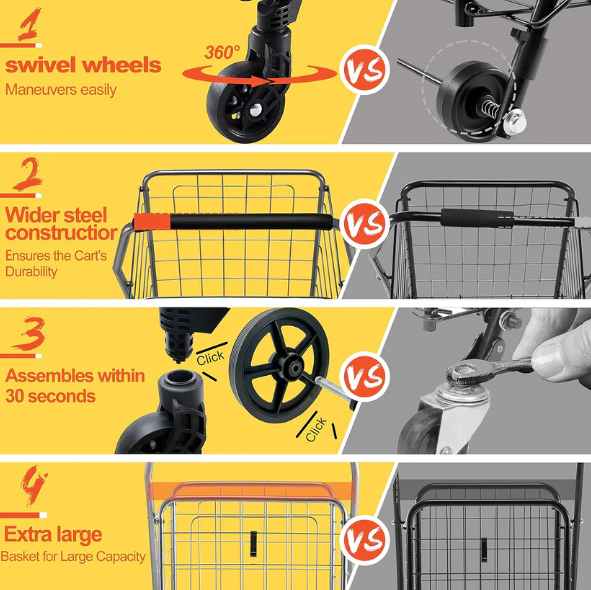 Foldable Shopping Cart – Durable Iron Frame & Dual Swivel Wheels | Organivo