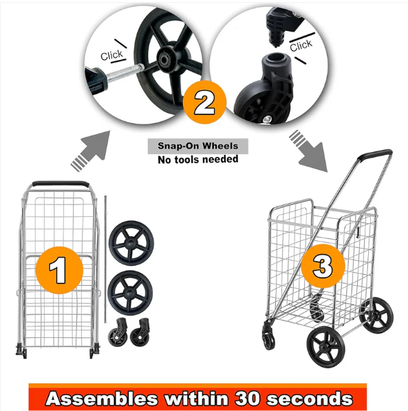 Foldable Shopping Cart – Durable Iron Frame & Dual Swivel Wheels | Organivo