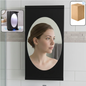 Rotating Storage Cabinet with Mirror, Space-Saving Wall Organizer