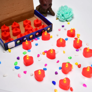 Flameless LED Diya Candles – Heart Shape Multi-Color | Indo Glow