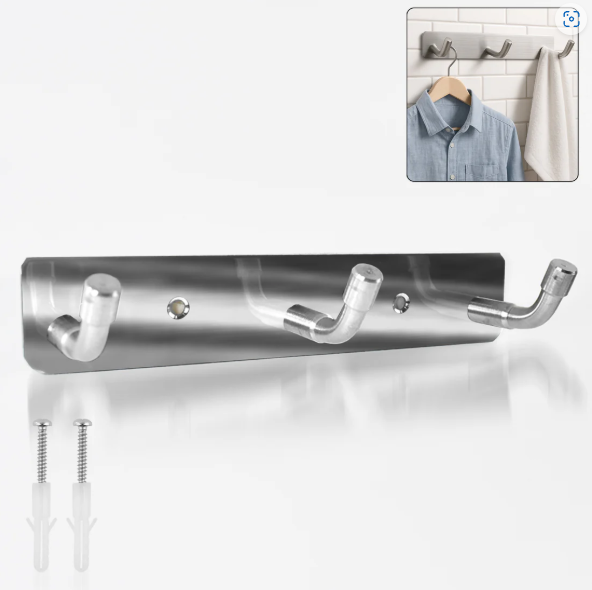 Stainless Steel Wall Mounted Coat Hook Rack – 3 Durable Hooks